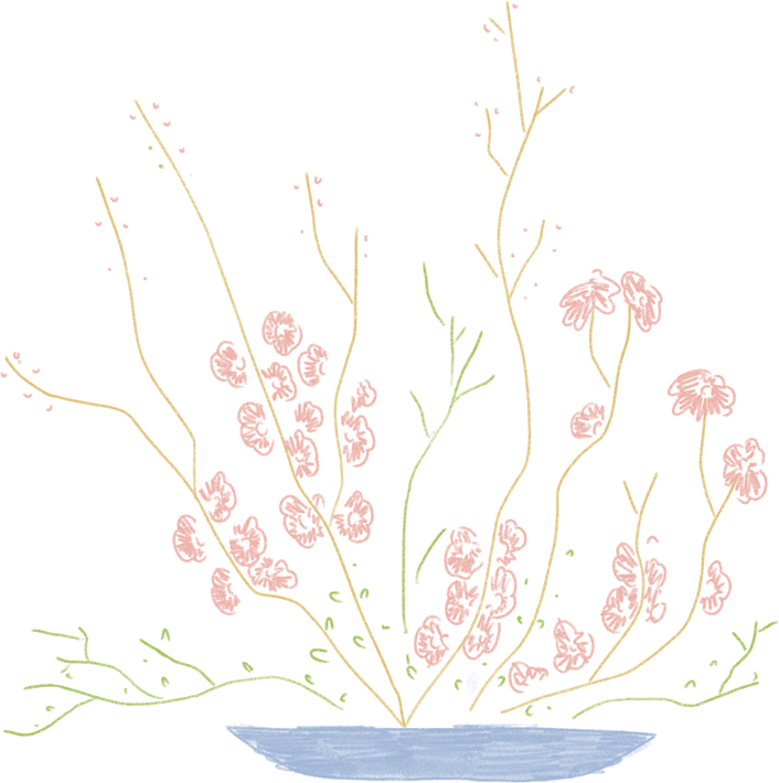 Handdrawn Flower Arrangement in a Dish Pot 